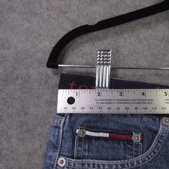 Vintage Tommy Jeans Shorts Womens 13 Blue Denim Logo Waistband High Rise 90s - Picture 4 of 8